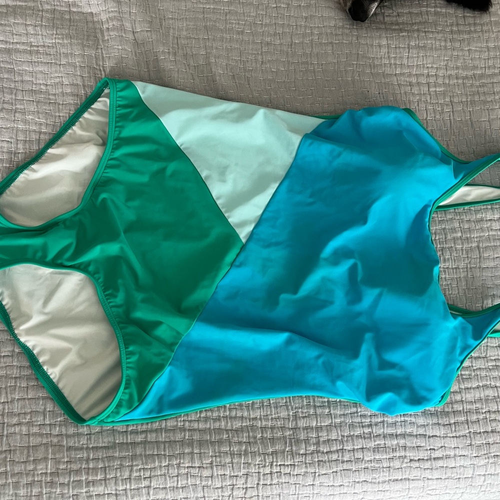 Lands' End White and Green Swimsuit